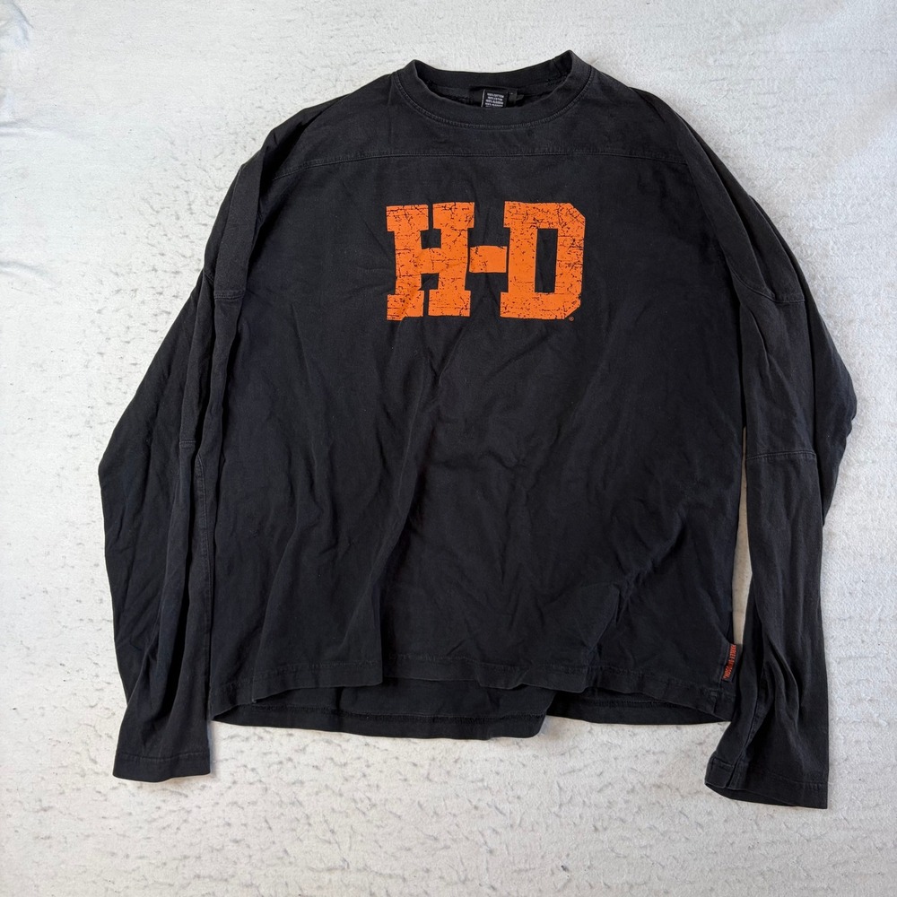 Harley-Davidson Long Sleeve Shirt Mens Large Black Graphic H-D Distressed
